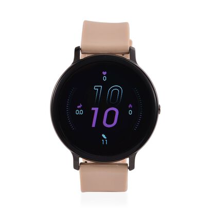 STRADA Hiwatch Plus Smartwatch - Schwarz-Goldenes Geh&auml;use mit Silikonarmband, Multisportmodi und Gesundheits&uuml;berwachung, Bluetooth 5.0