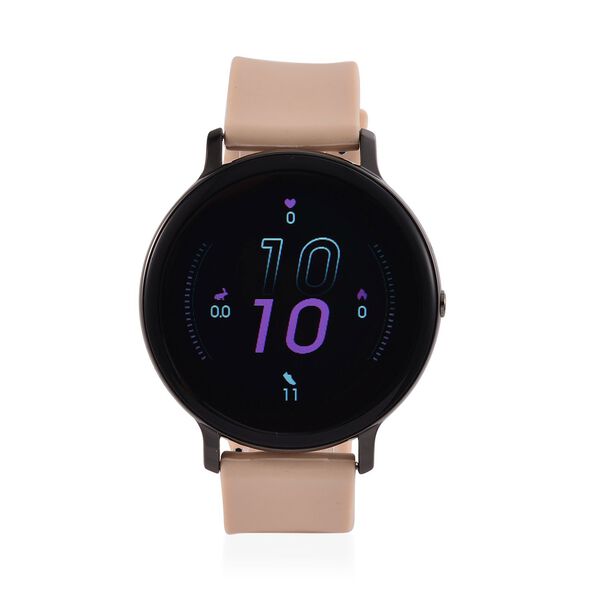 STRADA Hiwatch Plus Smartwatch - Schwarz-Goldenes Geh&auml;use mit Silikonarmband, Multisportmodi und Gesundheits&uuml;berwachung, Bluetooth 5.0