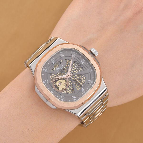 GENOA - Automatikuhr mit Skelett-Design, Edelstahlarmband, 3ATM wasserdicht, Graues Zifferblatt, bicolor, ca. 22 cm image number 2