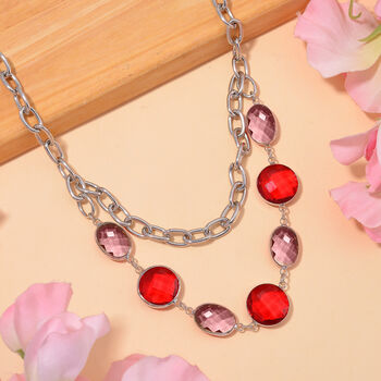 Rote Kristall Glieder-Halskette, 52 cm