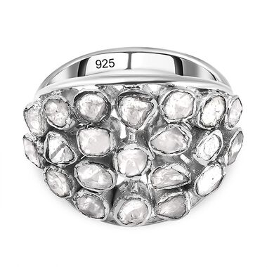 Handgearbeiteter, natürlicher Polki Diamant-Ring, 925 Silber platiniert  ca. 1,00 ct