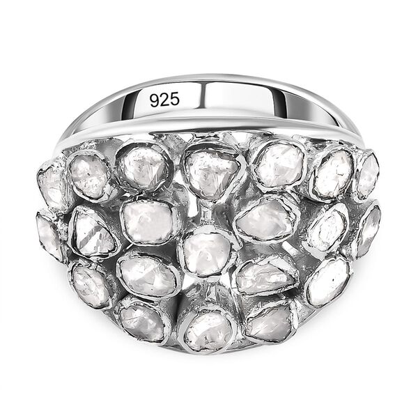 Handgearbeiteter, natürlicher Polki Diamant-Ring, 925 Silber platiniert  ca. 1,00 ct image number 0