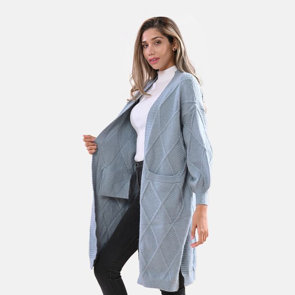 LA MAREY - lange Strickjacke, Einheitsgr&ouml;&szlig;e T&uuml;rkis image number 4