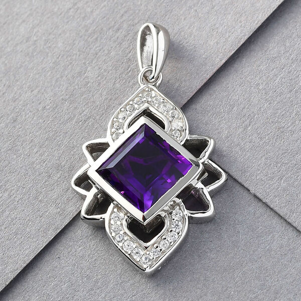 Afrikanischer Amethyst und Zirkon Anh&auml;nger 925 Silber platiniert image number 3