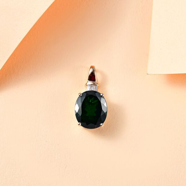 AAA Nat&uuml;rlicher Chromdiopsid und Diamant Anh&auml;nger in 585 Gold - 5,20 ct. image number 2