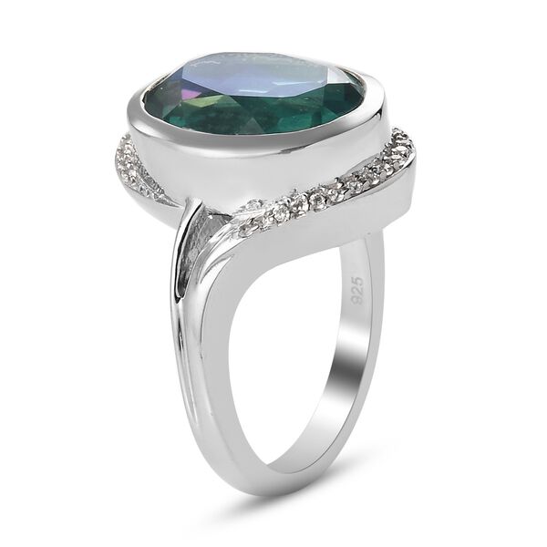 Pfau Triplett Quarz und Zirkon Ring 925 Silber Platin-Überzug image number 5