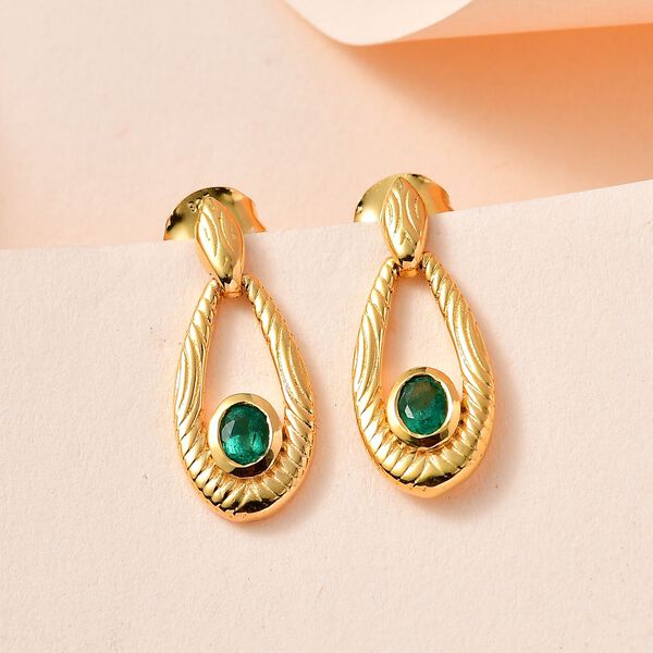 AAA Smaragd Ohrringe, 925 Silber Gelbgold Vermeil, ca. 0.34 ct image number 2