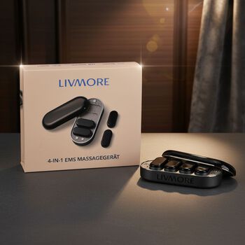 LIVMORE 4-in-1 EMS Impuls Massageger&auml;t, 12,5x5,5x3cm, Grau und schwarz