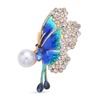 Schmetterling Kristall Brosche mit Kunststoff Perle, mehrfarbig