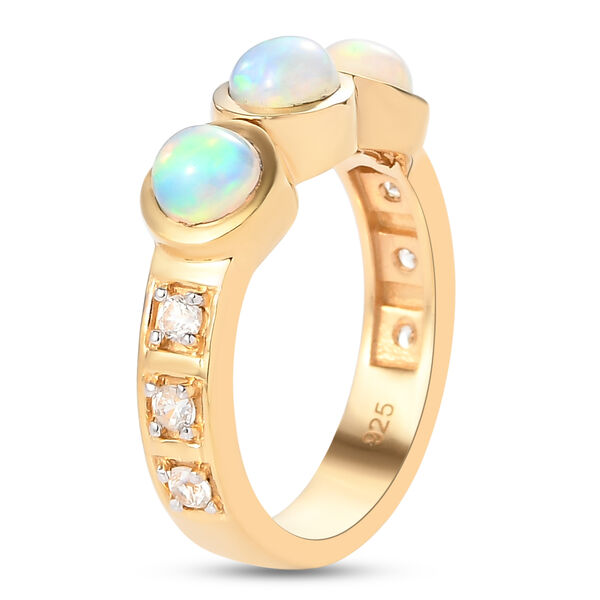 Nat&uuml;rlicher &Auml;thiopischer Opal und Zirkon Ring 925 Silber 585 Vergoldet image number 6