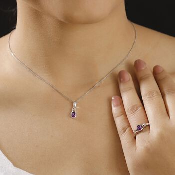 2er Set - AAA Nat&uuml;rlicher Radiant Ember Garnet Ring und Anh&auml;nger, Gr&ouml;&szlig;e (17.00), 925 Silber rhodiniert ca. 0.92 ct