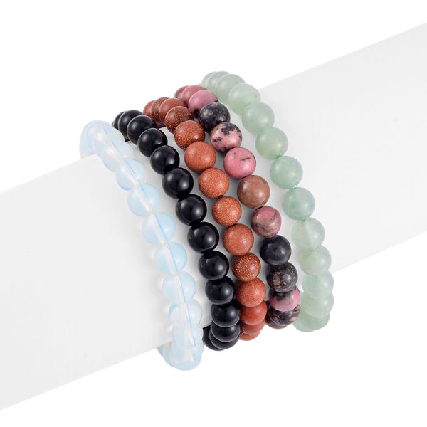 5er Set - Rhodonit, Gr&uuml;ner Aventurin Armb&auml;nder ca. 478.35 ct image number 3