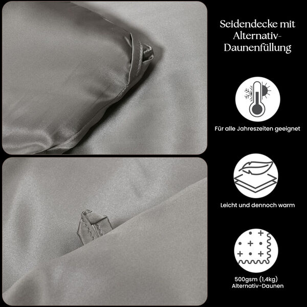 Serenity Night Seidendecke aus 100% Maulbeerseide mit 500gsm Kunstdaunenfüllung, 135x200cm, Grau image number 4