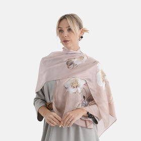 LA MAREY Signature Set mit Seidenschal und Seidentropfen-Ohrringen, 100% Maulbeerseide, 65 x 170 cm, Rosa