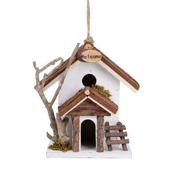 Handgefertigtes Vogelhaus aus Naturholz und MDF, 20x13x22 cm, Wei&szlig;