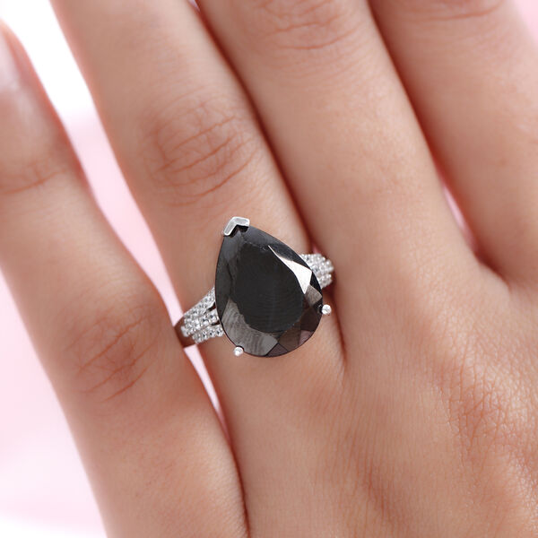 Elite Shungit und Zirkon Ring 925 Silber platiniert image number 3