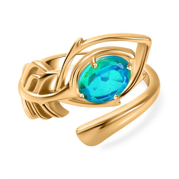 Pfau Quarz Triplette Ring 925 Silber Gelbgold Vermeil (Gr&ouml;&szlig;e 17.00) ca. 1,34 ct