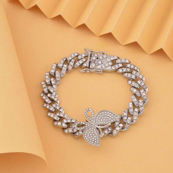 Wei&szlig;es Kristall 19cm Armband in Silberton, Schmetterling image number 1