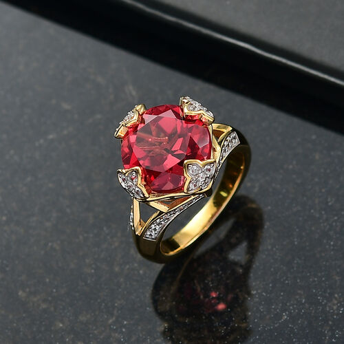 D'Joy Lab Created Padparadscha-Saphir, Weißer Zirkon Ring 925 Silber 750 Gelbgold Vermeil (Größe 17.00) ca. 9,59 ct image number 1
