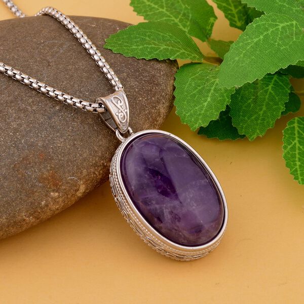2er Set, Amethyst Anh&auml;nger mit Kette, Edelstahl ca. 62.00 ct image number 2
