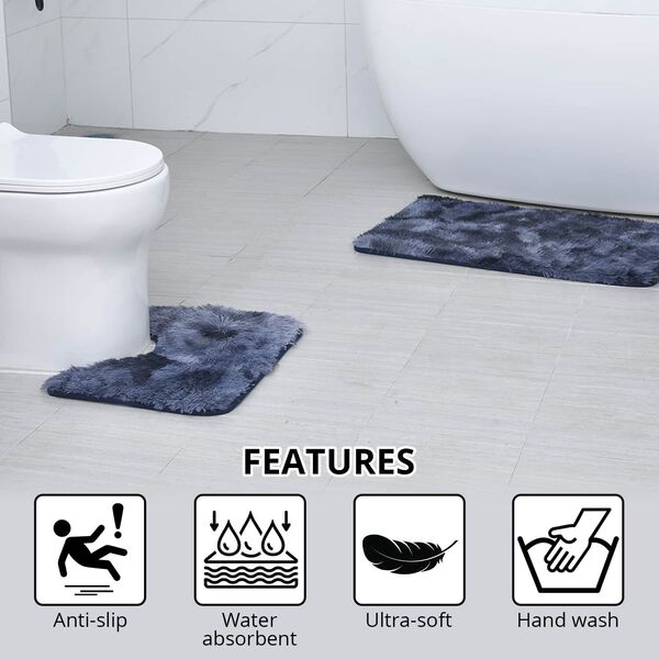 2er Set - Verlauf-Plüsch-Matten mit Anti-Rutsch-Rückseite, Dunkelgrau image number 2