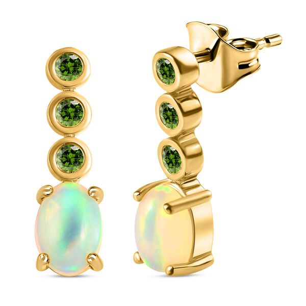 Nat&uuml;rliche, &auml;thiopische Welo Opal und nat&uuml;rliche Chromdiopsid-Ohrringe, 925 Silber vergoldet ca. 1.42 ct image number 4