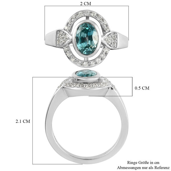 Kambodschanischer blauer Zirkon und Zirkon Halo Ring 925 Silber Platin-Überzug image number 7