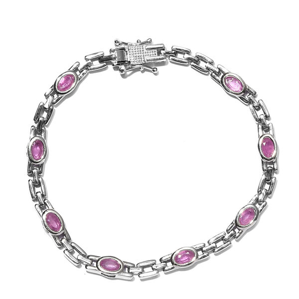 Premium Ilakaka Rosa Saphir Armband ca. 19 cm, 925 Silber platiniert (Fissure gef&uuml;llt) ca. 5,20 ct