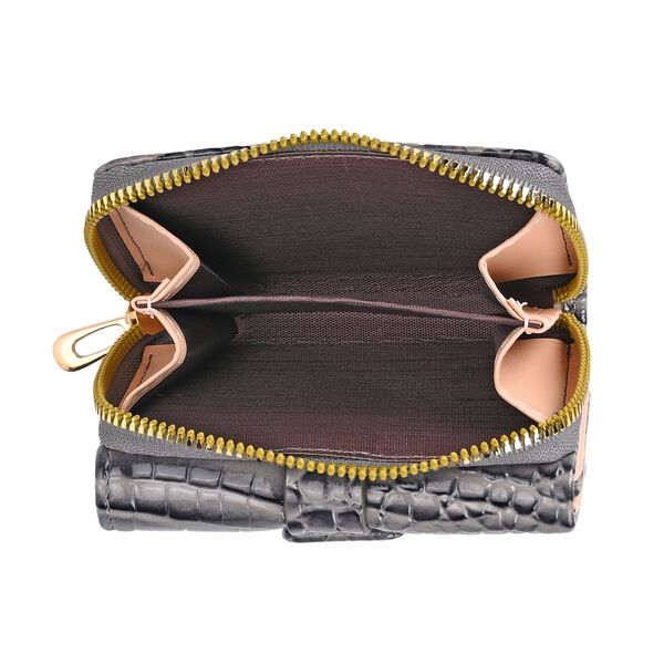 Stilvolle Geldbörse mit Krokodilprägung und RFID-Schutz, 11x8 cm, Grau image number 5