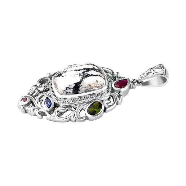 Weißer Büffel und mehrfarbiger Edelsteine-Anhänger - 11,75 ct. image number 4