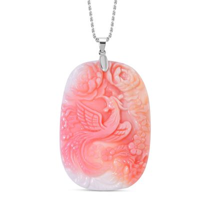 SEHR SELTENER Nat&uuml;rliche Rosa K&ouml;nigsmuschel Perle Anh&auml;nger mit Kette ca. 50 cm, 925 Silber rhodiniert