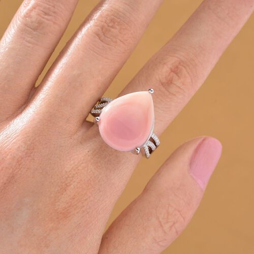 D'Joy Natürlicher Rosa Königsmuschel Perle, Moissanit Ring 925 Silber rhodiniert (Größe 18.00) ca. 20,19 ct image number 1