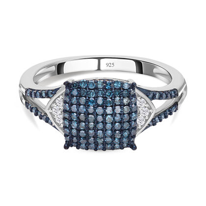 Blauer Diamant und weißer Diamant Ring, 925 Silber platiniert (Größe 20.00) ca. 0.50 ct