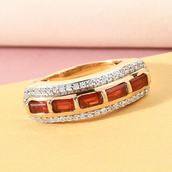 Mexikanischer Kirschfeuer-Opal und Zirkon Ring 925 Silber vergoldet image number 2