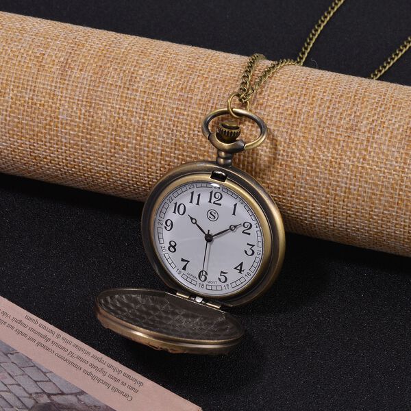 STRADA Antike Bronze Schwalbenmuster Taschenuhr, Japanisches Werk, 79 cm antike bronzene Eisenkette image number 3