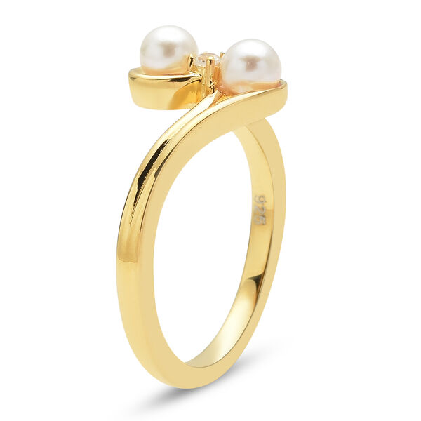 Japanische Akoya Perle und Zirkon Bypass Ring 925 Silber vergoldet  ca. 0,05 ct image number 4