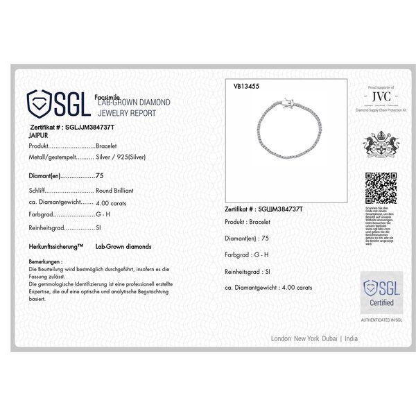 LUXURIANT SGL zertifiziertes SI-GH Labor Diamant 20cm Armband, 925 Silber rhodiniert - 4 ct. image number 5