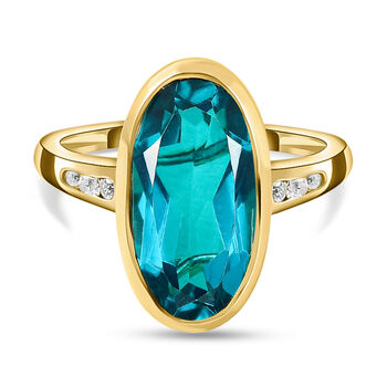 Capri-Blau Triplett Quarz und wei&szlig;er Zirkon-Ring, 925 Silber vergoldet (Gr&ouml;&szlig;e 16.00) ca. 5,44 ct