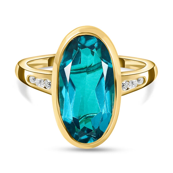 Capri-Blau Triplett Quarz und weißer Zirkon-Ring, 925 Silber vergoldet  ca. 5,44 ct image number 0