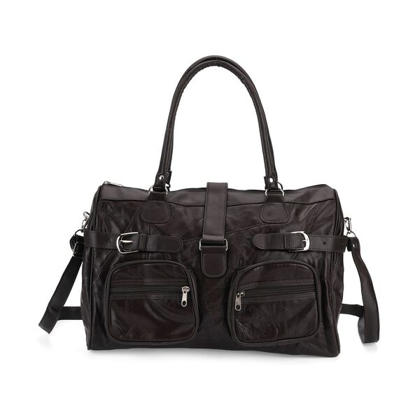 Patchwork Crossbody Tasche aus Schafleder mit mehreren Rei&szlig;verschlussf&auml;chern, 40&times;16,5&times;25,5 cm, Braun