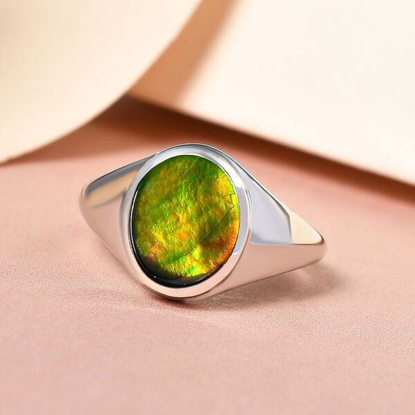 Kanadischer Ammolit-Ring, 925 Silber platiniert (Größe 18.00) ca. 2.67 ct image number 2