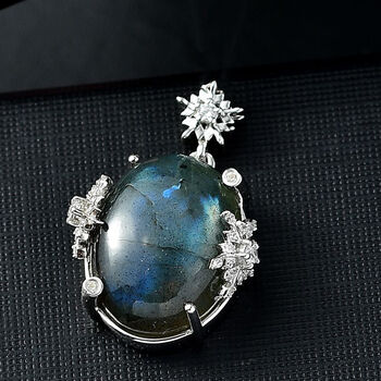 GP Spezial Kollektion AAA Labradorit, Wei&szlig;er Zirkon Anh&auml;nger, 925 Silber rhodiniert ca. 19.37 ct
