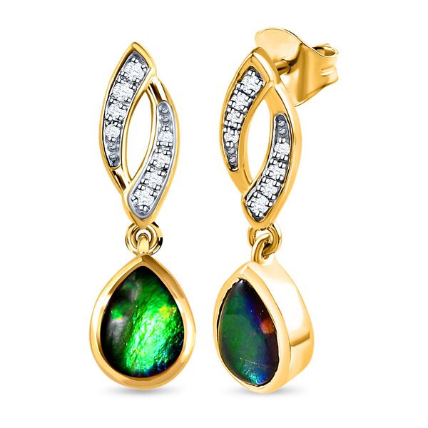 Kanadischer Ammolit und wei&szlig;e Zirkon-Ohrringe, 925 Silber Gelbgold Vermeil ca. 2.14 ct image number 4