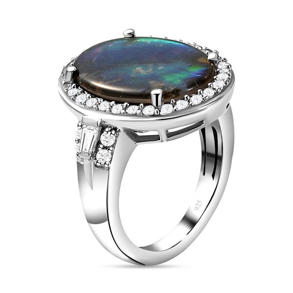 Kanadischer Ammolit und Zirkon-Halo-Ring in Silber image number 6