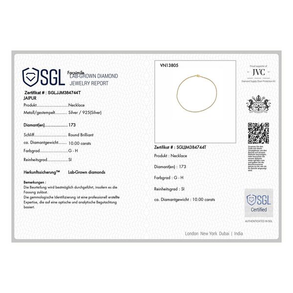 Lab Grown Diamant SI-GH SGL zertifiziert Halskette ca. 45 cm 925 Silber 750 Gelbgold Vermeil ca. 10,03 ct. image number 5