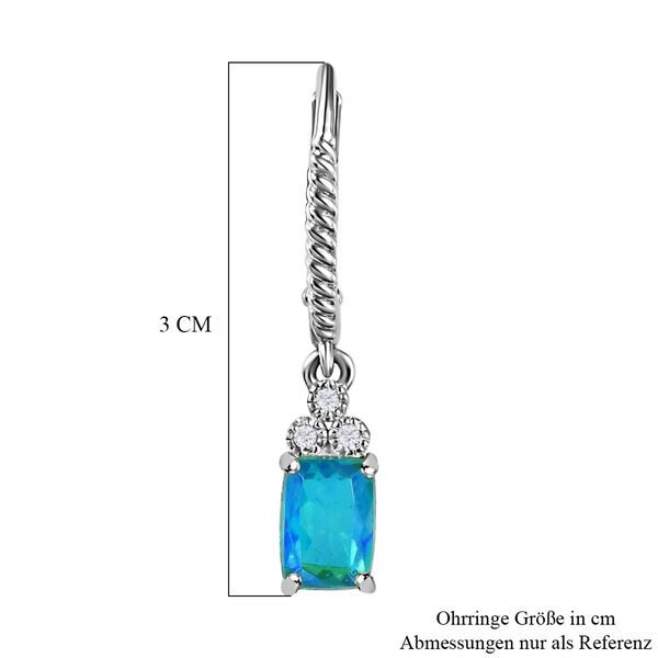 Pfau Quarz Triplette, Weißer Zirkon Ohrringe 925 Silber platiniert ca. 2.17 ct image number 5