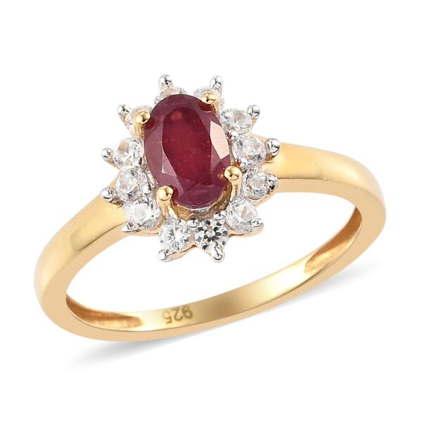 Afrikanisher Rubin(Fissure gef&uuml;llt) und Zirkon Ring 925 Silber vergoldet image number 4