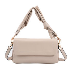 Umhängetasche aus Kunstleder mit abnehmbarem Riemen, Größe 27x7x15 cm, Beige