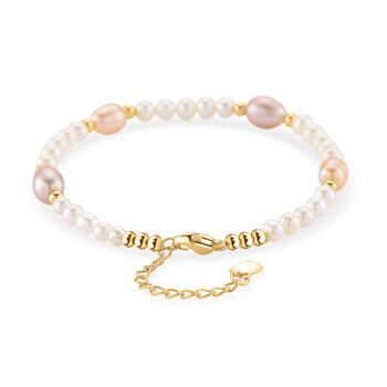 AAA Mehrfarbige S&uuml;&szlig;wasser Perle Armband ca. 18cm + 2.5cm Extender, Nickelfreies Messing gelb vergoldet