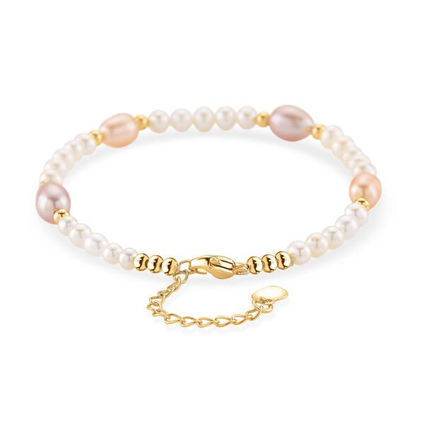 AAA Mehrfarbige Süßwasser Perle Armband ca. 18cm + 2.5cm Extender, Nickelfreies Messing gelb vergoldet image number 3